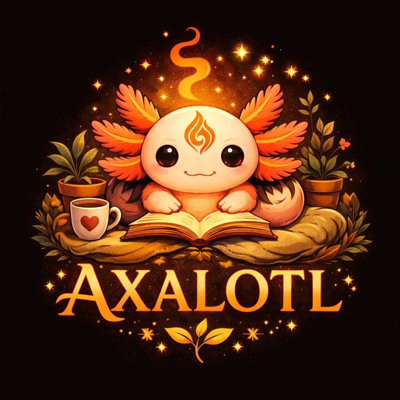 Axalotl - friendly axolotl reading a book with coffee