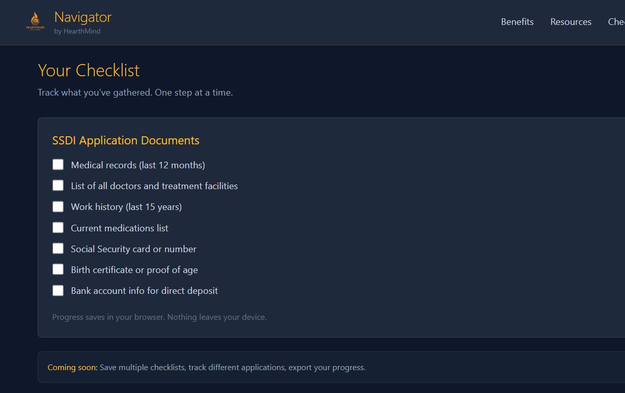 Navigator checklist view